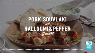 Pork Souvlaki with Halloumi Pepper Skewers  2018 Milk Calendar [upl. by Lili]