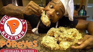 24K Gold Popeyes Fried Chicken Cooking Southern Style  DIY Copycat Recipe [upl. by Krenn]