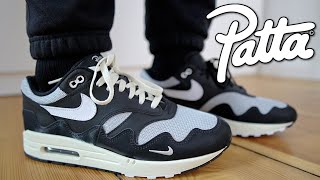 NIKE AIR MAX 1 PATTA WAVES BLACK WHITE  HOW GOOD IS THIS COLORWAY [upl. by Alabaster]