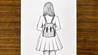 How to draw a girl with School Bag  girl drawing easy step by step  draw a beautiful girl [upl. by Aronos675]