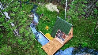 Building COZY Aframe HOUSE on the RIVER bank with a beach Start to finish 1 year in 40 minutes [upl. by Lielos]