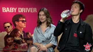 Lily James and Ansel Elgort talk about his kissing skills in Baby Driver [upl. by Sisile]