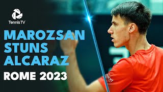 UPSET OF THE YEAR Fabian Marozsan STUNS Carlos Alcaraz  Rome 2023 Highlights [upl. by Camroc]