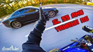 ЧУВАК НА МЕРСЕ ПЫТАЛСЯ  MercedesBenz SL55 AMG V8 vs Yamaha R6 [upl. by Eidas]