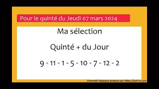 pronostic quinte du jour turfoo PRONOSTIC PMU QUINTÉ  DU JOUR JEUDI 07 MARS 2024 [upl. by Chouest124]