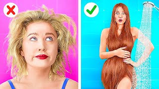 SHORT HAIR VS LONG HAIR STRUGGLES💇‍♀️ Smart Beauty Hacks and Funny Situations by 123 GO [upl. by Tory]