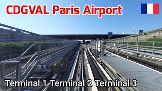 Travel by train CDGVAL Paris Airport Terminal 1 2 3 [upl. by Yllen]