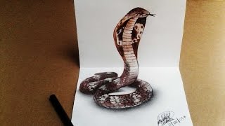 Dibujando una cobra en 3D  Drawing a 3D cobra 🐍 [upl. by Ybloc]