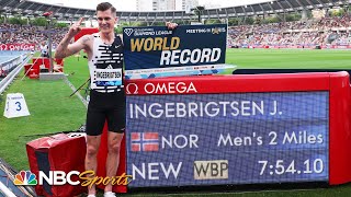 Ingebrigtsen DEMOLISHES 2 mile world record at Paris Diamond League  NBC Sports [upl. by Nnylhsa]