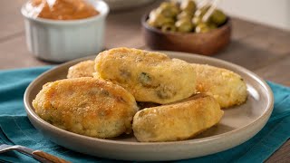 Croquetas de Queso con Aderezo Búfalo  kiwilimón recetas [upl. by Eseerehc]