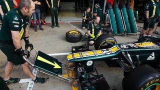 F1 pit stop procedure Caterham F1 technical [upl. by Goodden]