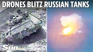 Ukrainian drones BLOW UP Russian armoured tanks and bombard trenches [upl. by Selway]