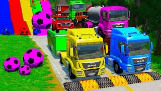 TRANSPORTING PIXAR CARS amp FRUITS WITH COLORED amp JOHN DEERE vs CLAAS vs TRACTORS  BeamNGdrive 962 [upl. by Ammeg235]