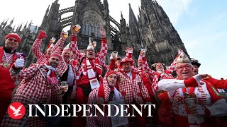 Live Revellers in Germany stronghold of Cologne celebrate start of Womens Carnival [upl. by Enahsal]