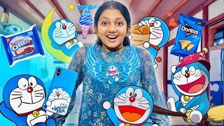 USING ONLY DORAEMONTHINGS FOR 24 HOURS🤩❤️ ഡോറിമോൻ room doraemon FOOD 🟦 24hr challenge 🤩🥳 [upl. by Niall]