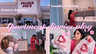 VLOG♡ new apartment series Trader Joe’s trip laundry room decor unpacking decluttering amp haul [upl. by Smoht]