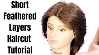 Short Feathered Layers Haircut Tutorial  TheSalonGuy [upl. by Ahaelam]