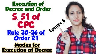 Modes of Execution of Decree  Section 51 CPC  Rule 30 to 36 of Order 21 CPC  Lecture 6 [upl. by Adnarb]