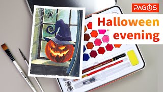 Halloween Evening  Simple Watercolor Painting [upl. by Clarisse]