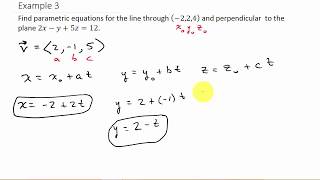 Finding Parametric Equations Through a Point and Perpendicular to a Plane [upl. by Muir886]