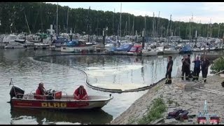 Ölfilm im Schiersteiner Hafen löst Großeinsatz der Rettungskräfte in Wiesbaden aus  27082013 [upl. by Bible]