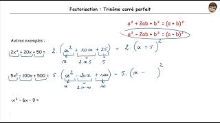 Factorisation  4  Trinôme carré parfait  3ème [upl. by Ecirahs333]