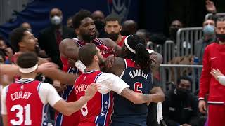 Joel Embiid and Montrezl Harrell get into it 👀  NBA on ESPN [upl. by Aslin704]