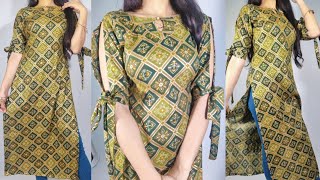 Simple and Elegant kurti with designer sleeves cutting and stitchingBoat neck cutting easy tutorial [upl. by Relyuc]