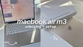 MACBOOK AIR M3 UNBOXING amp SETUP starlight aesthetic customization [upl. by Krutz]