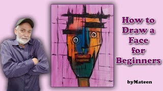 How to draw a face for beginners  Abstract Acrylic Painting  Time Lapse Video Step by step [upl. by Dorian838]