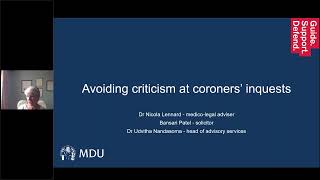 MDU webinar Avoiding criticism at coroners inquests [upl. by Brubaker]