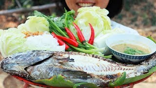 Salt Crusted Grilled Fish with Thai saucePrimitive Cooking ASMR [upl. by Elleryt]