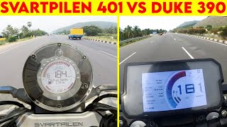 SVARTPILEN 401 VS DUKE 390  0 TO 100  TOPSPEED BATTLE [upl. by Inihor]