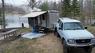 Cargo Trailer Camping Lakeside  Spring Storm [upl. by Auqinaj]