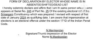 HOW TO FILL PRESIDING OFFICER FORM OF DECLARATION BY ELECTOR WHOSE NAME ABSENTEE SHIFTED DEAD LIST [upl. by Ahsiam463]