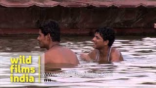 Young boys cool off at India Gate in the summer heat [upl. by Meri]