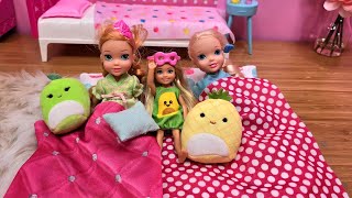 Sleepover at Chelsea  Elsa amp Anna toddlers  Barbie surprise toys  bedtime routine [upl. by Nahtam]