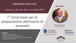 Webinar I° Corso base per la preparazione dellesame di avvocato [upl. by Aneis837]