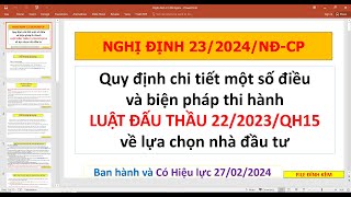 Nghị định 232024NĐCP Hướng dẫn Luật đấu thầu 222023QH15 Lựa chọn nhà đầu tư [upl. by Lotus]