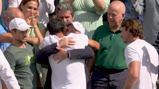 Carlos Alcaraz celebrates embraces family after winning Wimbledon final over Novak Djokovic 🏆 [upl. by Ettenig157]