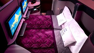 Worlds Best Business Class Qatar Airways B777300ER Qsuite Flight from Doha to Tokyo [upl. by Strader]