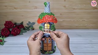 A very beautiful and amazing bottle craft for home decor  bottle art  bottle house  Crafty hands [upl. by Llezo]