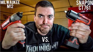 Snap On CT761 vs Milwaukee M12 245422 Best Electric 38quot Impact Wrench Tool Review [upl. by Eohce]