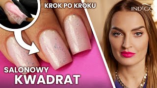 Krótki salonowy kwadrat  jak zrobić idealnie Przedłużanie paznokci żelem na formie  Indigo Nails [upl. by Oinafipe]