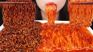 ASMR SPICY ENOKI MUSHROOM 🔥 SPICY BLACK BEAN NOODLE SAMYANG JJAJANG  MUKBANG ASMR EATING SOUNDS [upl. by Notsek]