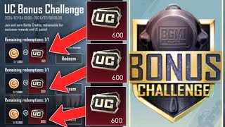 Free 600 UC Bgmi UC Bonus Challenge  UC Bonus Challenge Battle Token  Free UC Event Bgmi [upl. by Yblok]