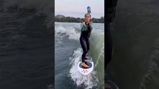 WAKE SURFING with a BEER  non alcoholic I’m driving wakesurf surfing wakesurfing [upl. by Llecram]