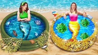 RICH VS POOR MERMAID🧜‍♀️ How to Become a Mermaid in School✨ Extreme Transformation Hacks by 123 GO [upl. by Arihsak361]