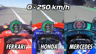 0250kmh Acceleration Ferrari vs Honda vs Mercedes F1 2024 [upl. by Anigriv]