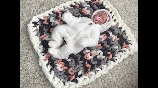 How to Hand Knit a Baby Blanket BeCozi Variegated color chenille yarn [upl. by Mathias]